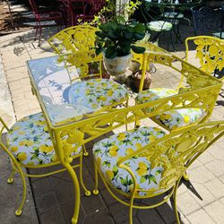 Vintage Iron “citrus “ Patio Table W/ 4 Chairs 