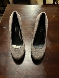 Fahrenheit Gray Fuzzy Pump Heels