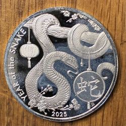 Year Of Snake.   1oz Silver Round By Asahi