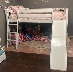 Max & Lily Low Loft Bed, Twin Bed frame for kids with slide, white