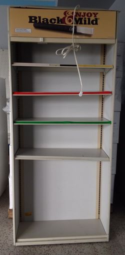 2 Metal cigarette display cases/2 general shelving units