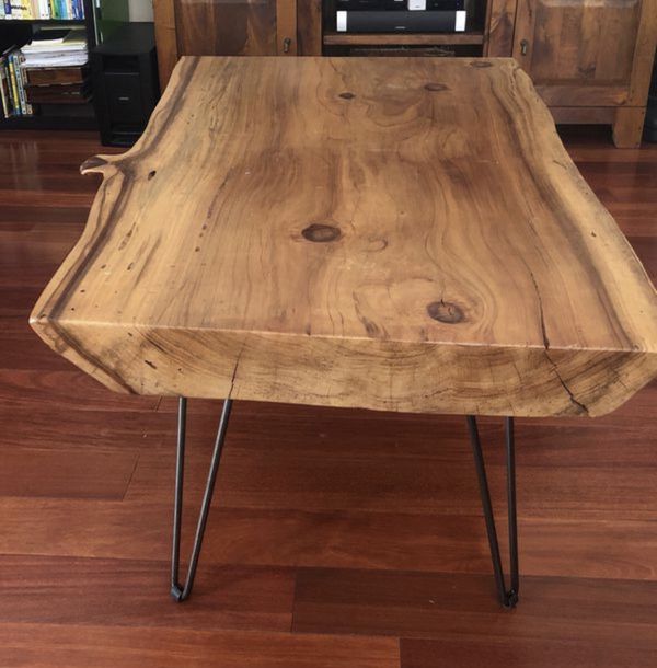 Redwood Live Edge Slab table &amp; 2 Mini wood slab tables for Sale in