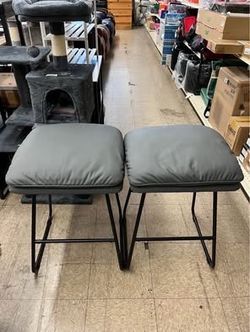 25.6" Counter Height Bar Stools Leather Counter Stools with Soft Cushion Set of 2 - Slate Gr