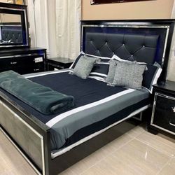 Allura Black LED Panel Bedroom Set (Queen and King Bed Frame