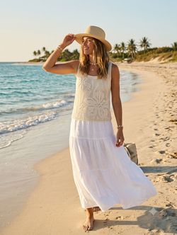 Tommy Bahama cream silk crochet tank top, XL