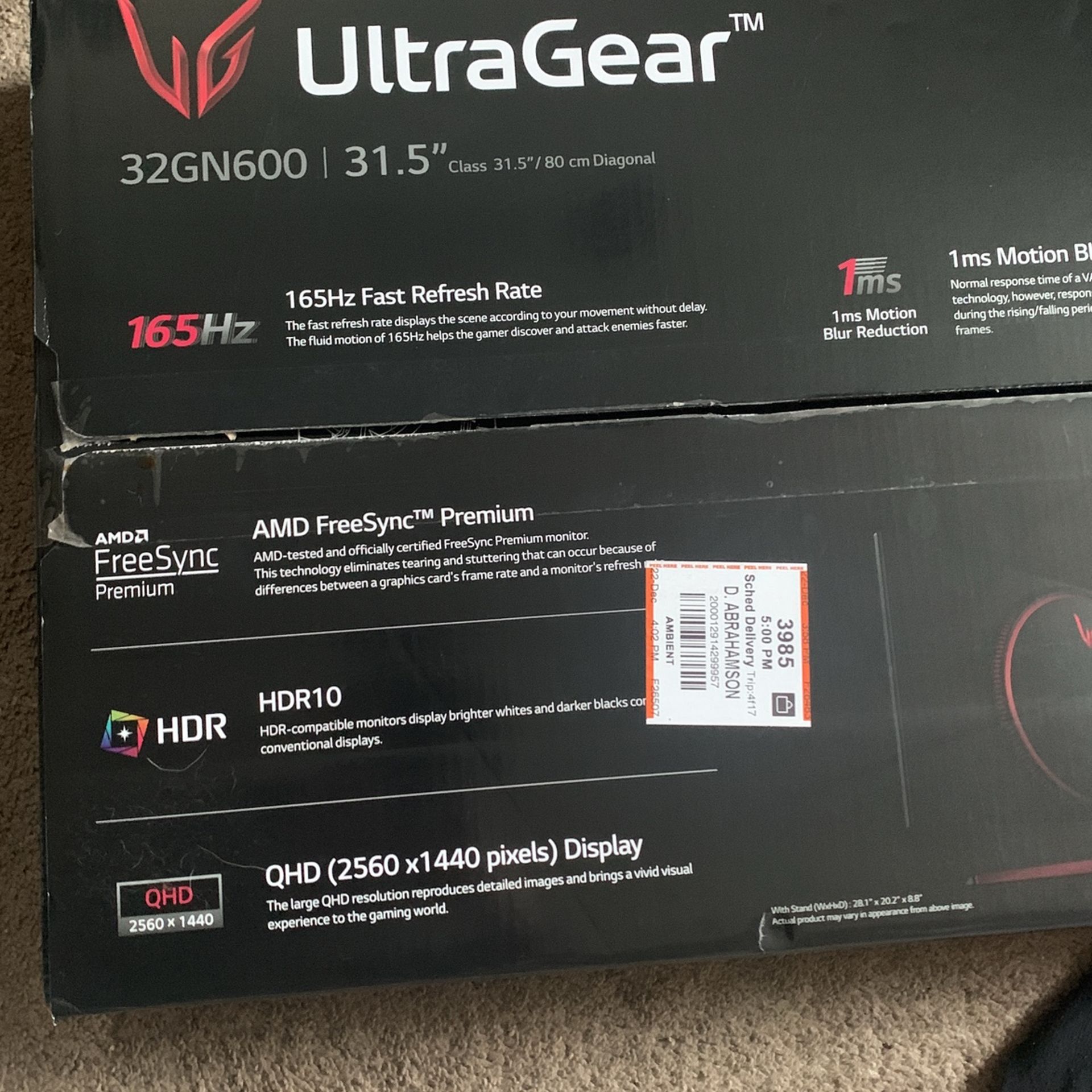 Lg 32” Gaming Monitor 165hz 1ms Gsync And Freesync Premium.