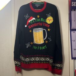 SIZE ADULT LARGE * NEW *. 25$ UGLY CHRISTMAS SWEATER / Beer Holder