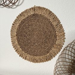 Vintage Boho MCM Jungalow Farmhouse Sunflower Woven Seagrass Flower Wall Decor