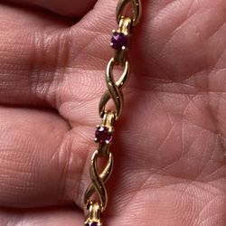 Solid 14k Gold X And O Ruby Bracelet 