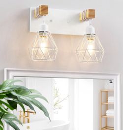 White Bathroom Vanity Light Fixtures, 2-Light Wood Bathroom Light Fixtures Over Mirror