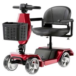 Foldable electric mobility scooter, black electric wheelchair, four-wheeled lightweight adult mobility scooter, mobility scooter with seat, foldable e