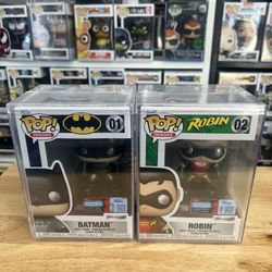 SOLD OUT NEW IN HAND LE 1K & 2K PCS METALLIC Batman Robin Funko Pops #01 #02 DC