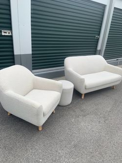 White Boucle Loveseat and Accent Chair Set