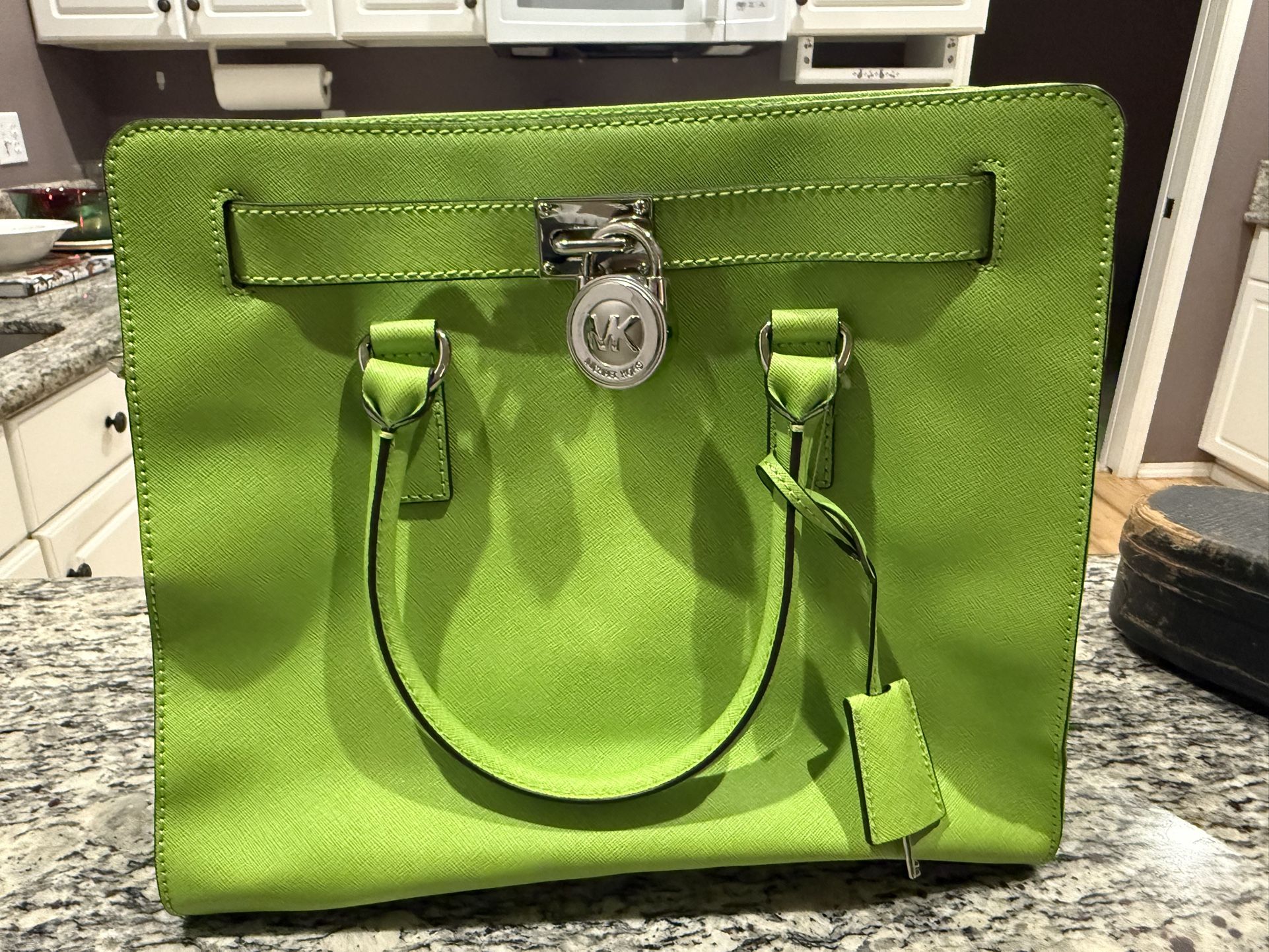 Michael Kors Jet Set Travel Saffiano Leather Tote in lime green