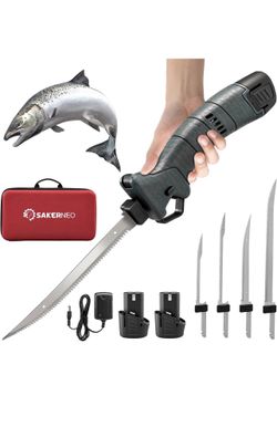 Electric Fillet Knife for Fish - Cordless Fillet Knife with 7-Inch 9-Inch 10-Inch Steel Blades, Dual Battery Fillet Knife Set, Electric Fish Fillet Kn