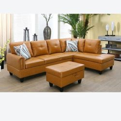 Ginger Sectional Couch Set w/ Ottoman (Right Chaise) 👍FREE FINANCING AVAILABLE❗NO CREDIT CHECK❗ 
