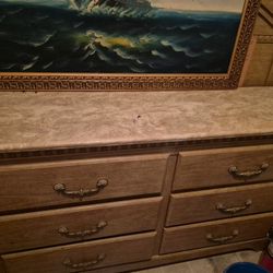 Dresser with marble top  and Picture 