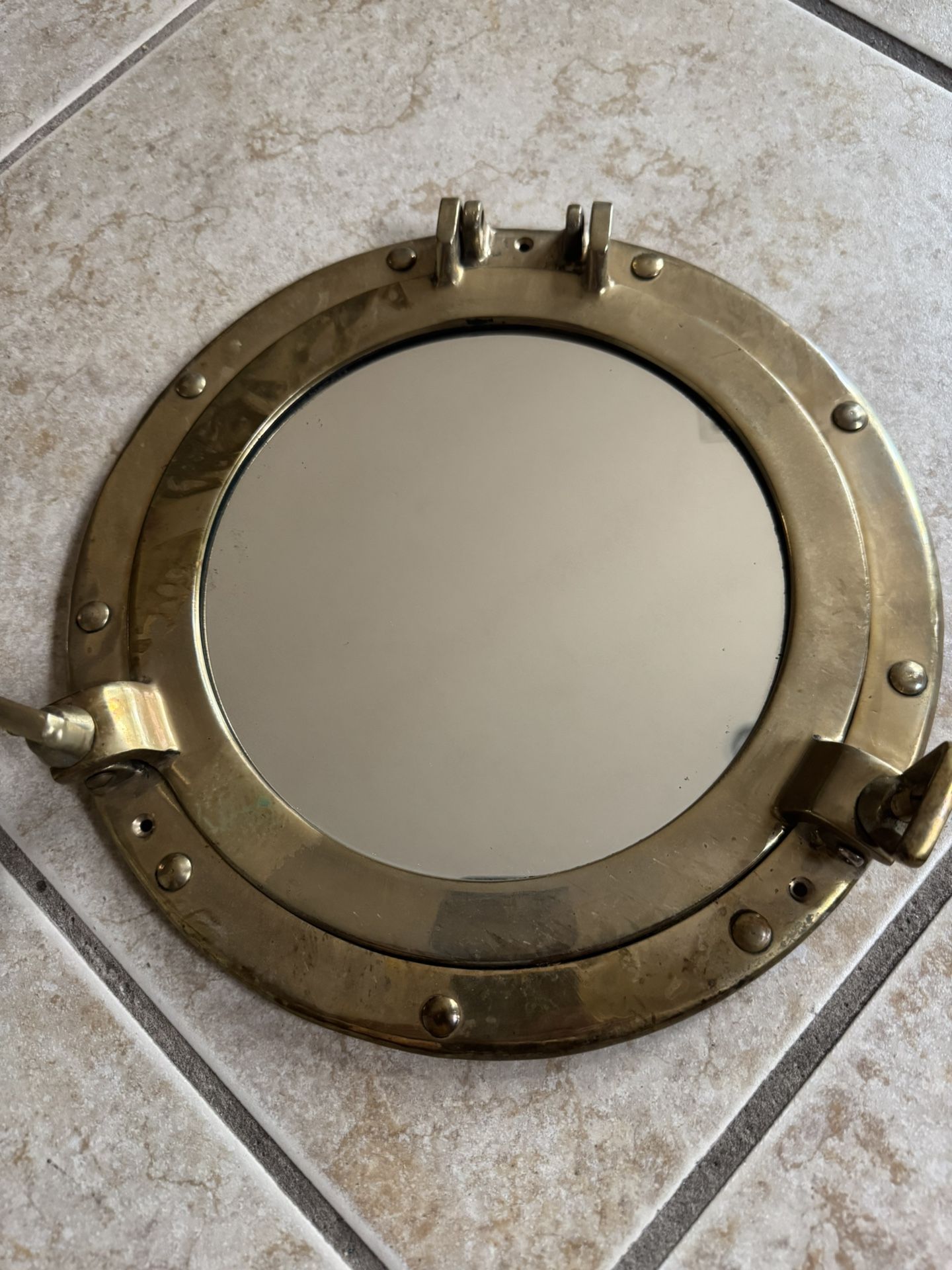 12” Large Porthole Mirror, Antique Brass Finish, Nautical Wall Decor, Port Hole