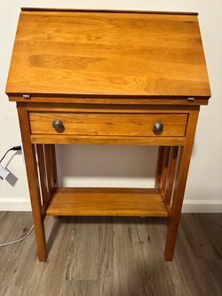 Compact Oak Mission Style Slant Front Secretary Desk / Writing Table
