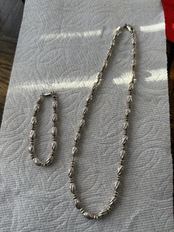 bracelet set Sterling Silver Hollow Beaded Necklace 925 Italy