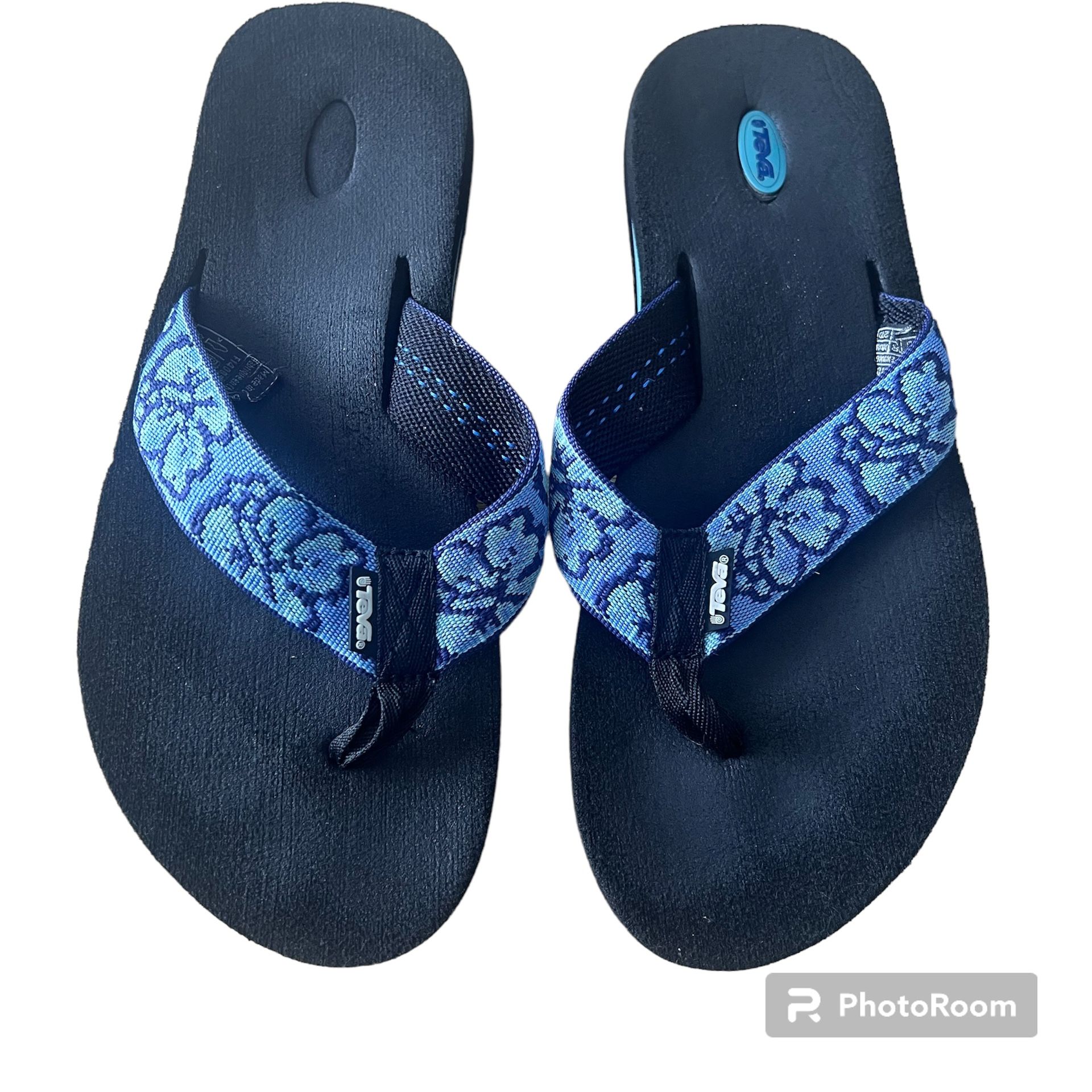 Teva Womens Size 10 Casual Comfort Blue Floral Flip Flop Slipper Thong Sandals