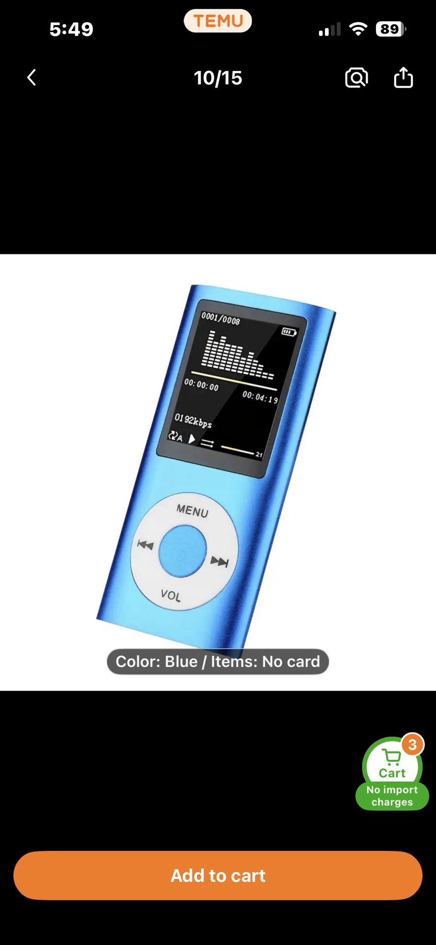 Blue MP3 Player With Headphones