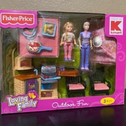 New in Box Fisher Price Loving Family Dollhouse Outdoor Fun Doll Playset BBQ Pizza Oven Table Dolls