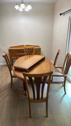 Solid wood dinning table, chairs and sideboard
