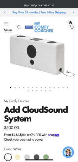 My Comfy Couches Cloud Sound System Cushion With Bluetooth Speaker - White