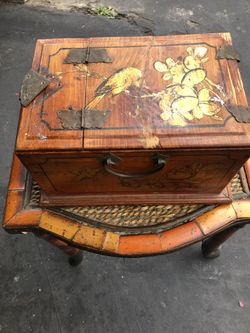 Antique decorative jewelry box with drawer and mirror
