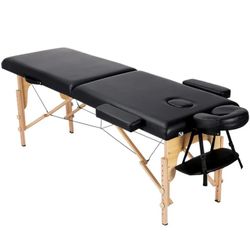 Black Massage Table With Wooden Legs 