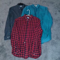 3 Men's Flannel Long Sleeved Shirts Size L, REI, Old Navy,Munsingwear