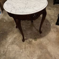 Antique Harp Table - Dark Wood + Genuine Italian Marble
