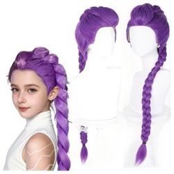 Demon Hunters Costume Rumi Cosplay Hunters Wig Anime Zoey Mira Demon Wigs Long Straight Hair Accessory for Women (Purple - Rumi, Long Braided)