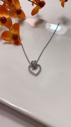 **NO FADE** Real Gold Plated Rhinestone Heart Pendant Necklace, Silver Color