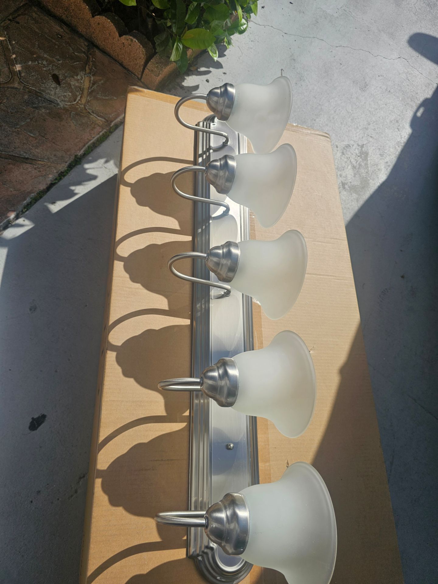 Five-Light Brushed Nickel Traditional Bath Vanity Light.