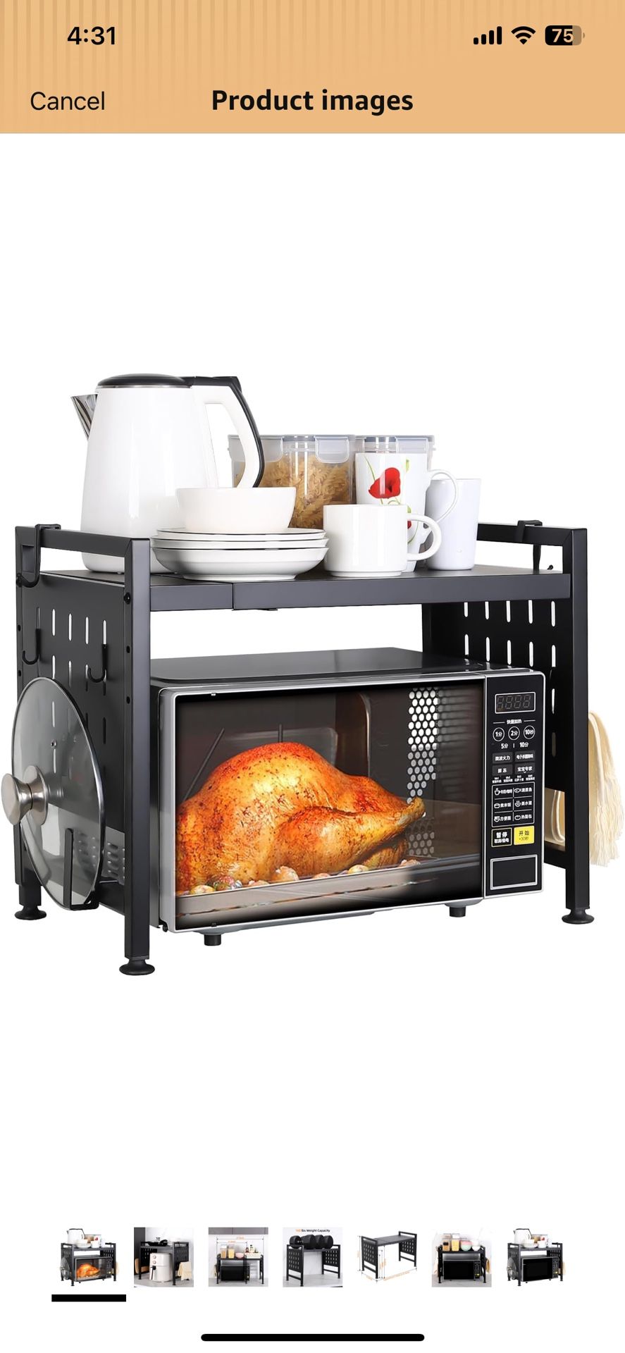 Expandable Microwave Stand Countertop, Heavy Duty Over Microwave Shelf Countertop, 2 Tier Metal Microwave Oven Rack Shelf for Kitchen Tabletop with 4 