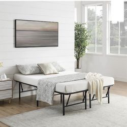 King 18" High Profile Foldable Steel Platform Bed Frame with Storage Space Under Frame, No Box Spring Required, Black, New in Box