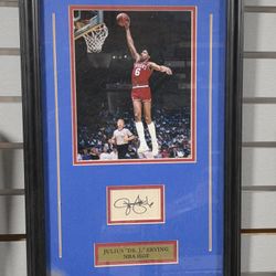 Signed Autograph Julius Erving Dr. J Philadelphia 76ers Framed Basketball Photo Display
