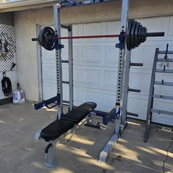 Weights, Squat Rack And Adjustable Weight Bench