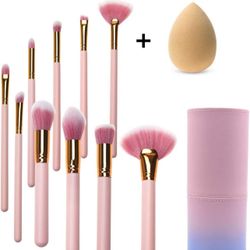 Xixihaha Makeup Brushes Set 10 PCs Flat Foundation Blush Eyeliner Eyeshadow Brushes +Makeup Sponge+Graduated Color Brush Case