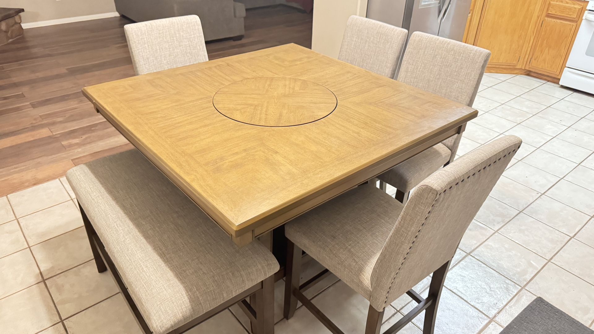 Counter Height Table with 4 Chairs and Bench (seats 6)