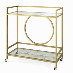 Mid-Century Metal & Glass Bar Cart, Gold Finish