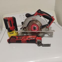 Milwaukee  Multi Tool ,Rover Service And Repair Flood  Light, And  Circular Saw.