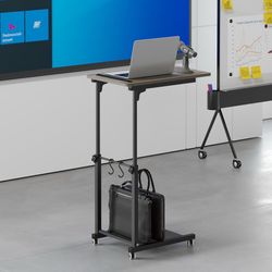 JXINONT Overbed Table, Sofa Side Bedside C Table With Wheels, Hospital Bed Table Rolling Tray With Storage, Adjustable Height Mobile Computer Desk Lap