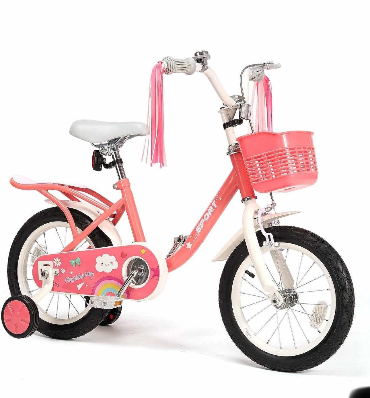 14Inch Kids Bike for Girls Boys with Training Wheels Basket Streamer Toddler Bike Rider 37 to 42 Inch - Pink S-3