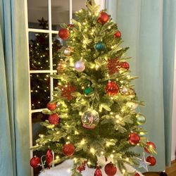 Mid-Size 4 Feet Christmas Tree & Lights - Includes Free Decorations