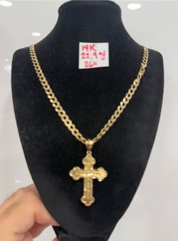 14K Solid Gold Chain and Pendant  For Wedding 22.9Gr 26 Inches Long