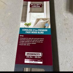 Driftwood Gray Cordless Premium Faux Wood blinds with 2.5 in Slats - 30 in W x 64 in L (Actual Size