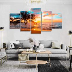 Beautiful Ocean Beach Wall Art Canvas Print Framed Picture Painting for Room Home Decorations